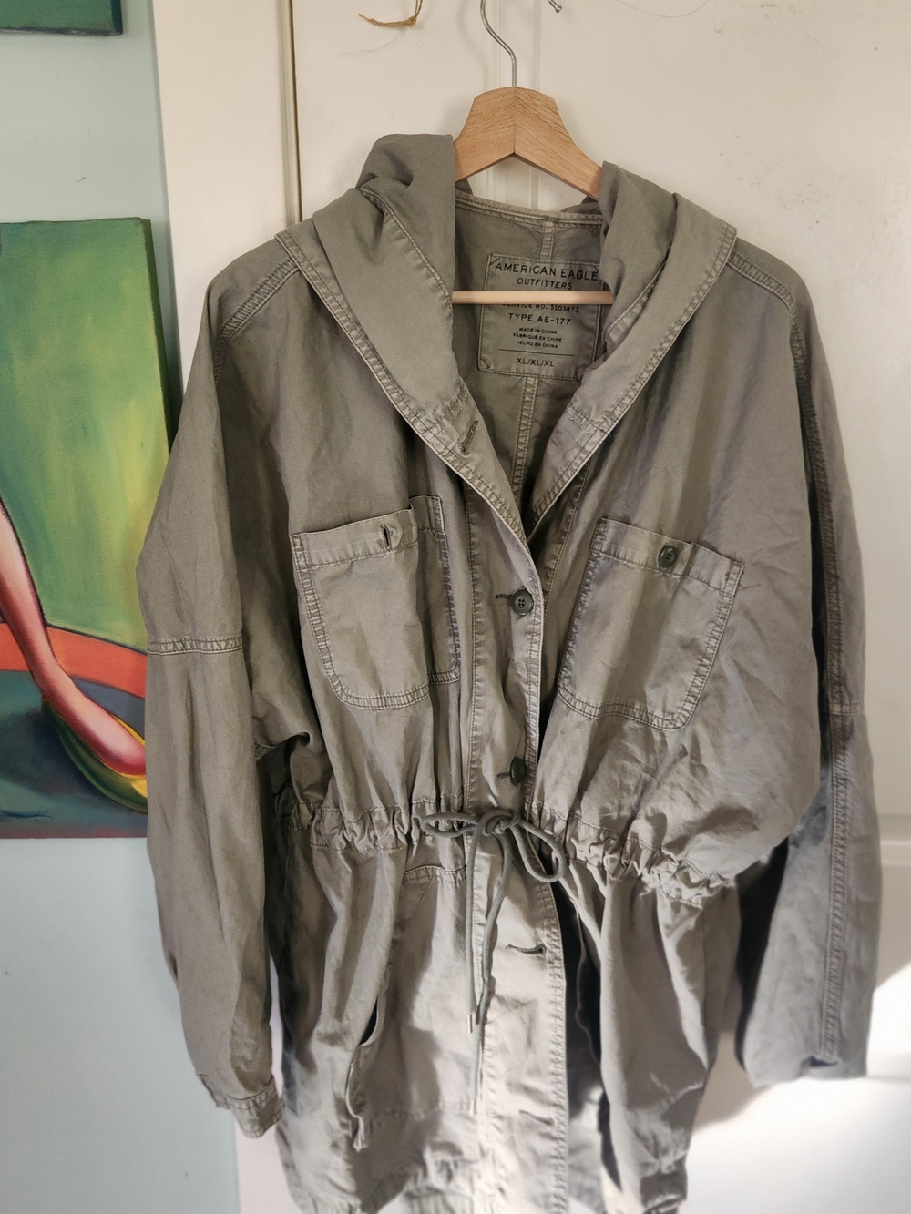 American Eagle Outfitters Hooded Drawstring Utility Jacket in Olive